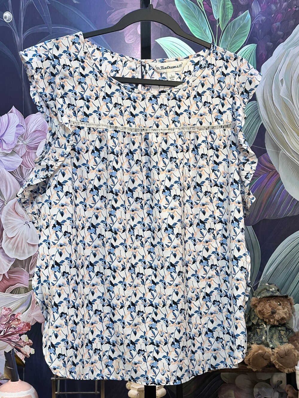 Tantrums L Floral Print Cap Sleeve Blouse Feminine Romantic Coquette Cottagecore